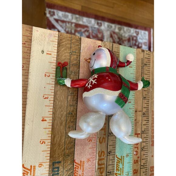 VINTAGE Blown Glass Snowman Figure Christmas Winter Jolly Snowflake Scarf Retro - Picture 11 of 16